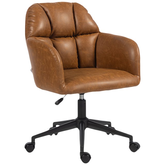 CoSoTower Swivel Office Chair, Faux Leather Desk Chair with Adjustable Height, Study, Brown