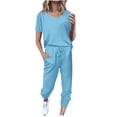 thumbnail image 1 of Yuyuzo Womens Workout Sets 2 Piece Short Sleeve Crew Neck T-Shirts Drawstring Jogger Pants with Pockets, 1 of 5