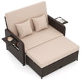 thumbnail image 2 of Costway Patio Rattan Daybed Lounge Retractable Top Canopy Side Tables Cushions Beige, 2 of 10