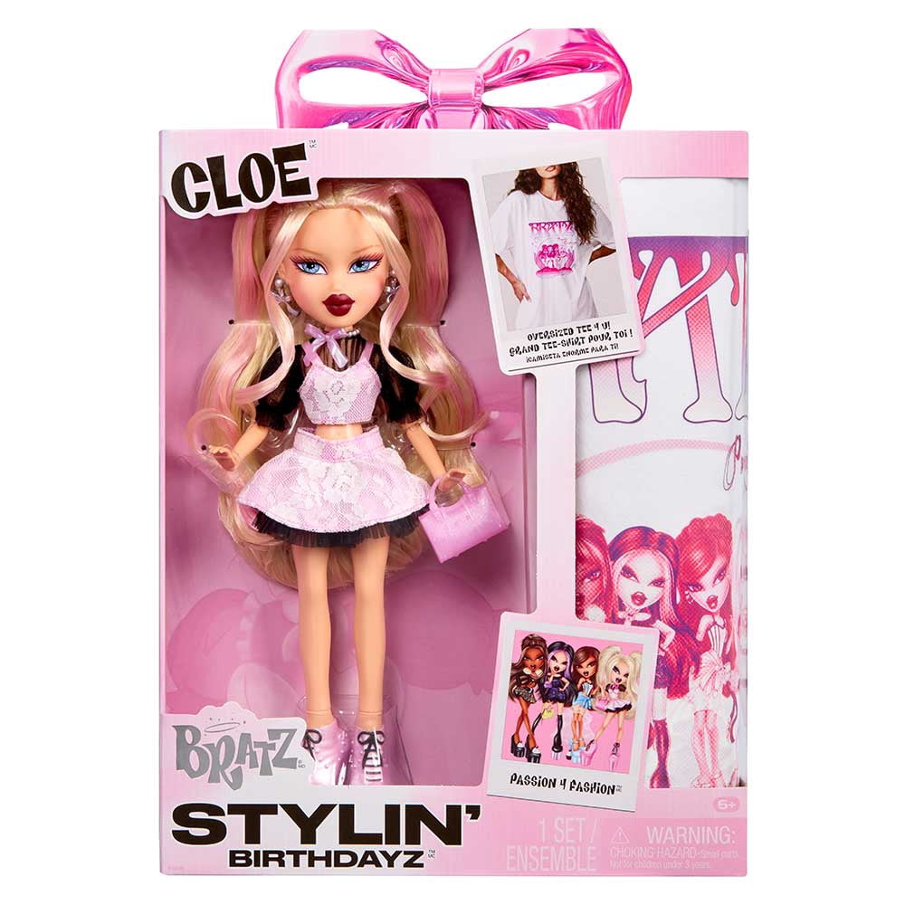 Bratz Stylin’ Birthdayz Cloe Fashion Doll with Customizable T-Shirt for You and Accessories