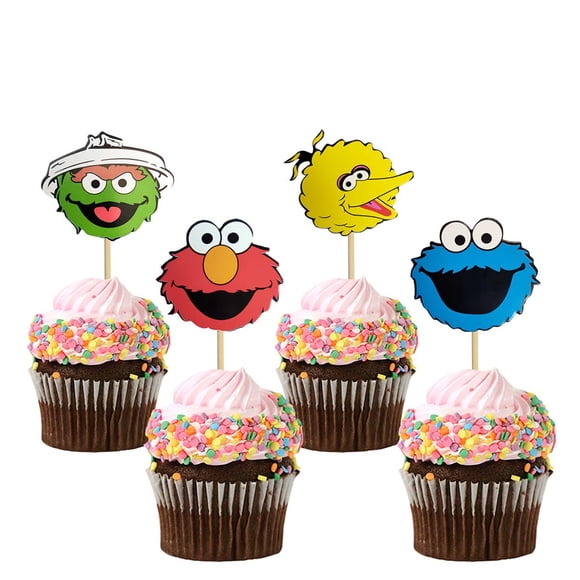 ShenMo 48PCS Sesame Elmo Inspired Cupcake Topper for Sesame Street Theme Birthday Party Cake Decoration