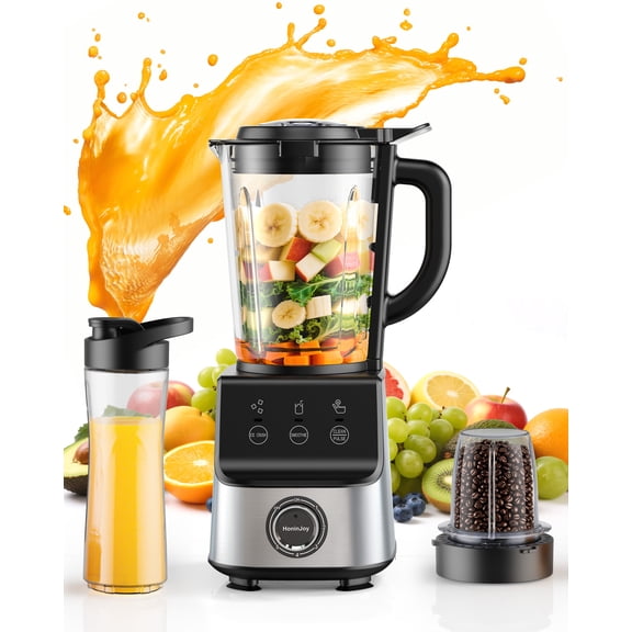 HoninJoy Kitchen Countertop Blender, 51 Oz Large Capacity 5 Speeds + P Electric Blend, With Travel Jar and Grinder Combo, Silver