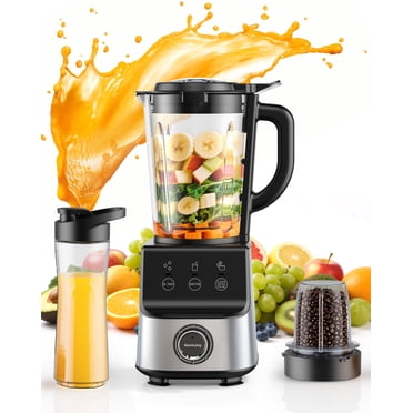 HoninJoy Kitchen Countertop Blender, 51 Oz Large Capacity 5 Speeds + P Electric Blend, With Travel Jar and Grinder Combo, Silver