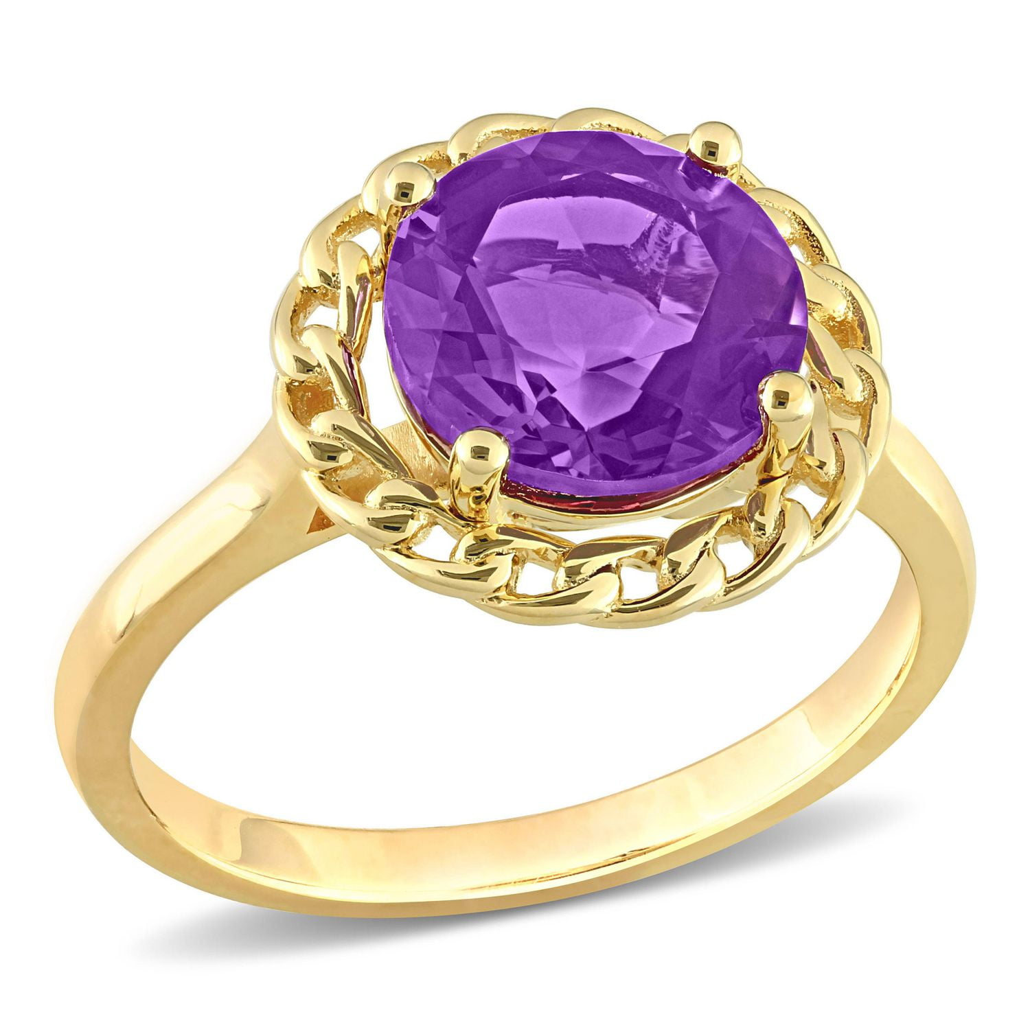 Bague maillon tressée à auréoles Miabella avec 2-1/4 Carat PBT d'Améthyste en Argent Sterling Plaqué Jaune