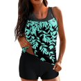 thumbnail image 1 of Women‘s Mesh Rushed Tankini Bathing Suits Tropical Swim Tank Top with Boyshorts 2 Piece Swimsuit, 1 of 8