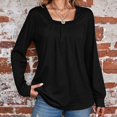thumbnail image 2 of Femmes Manches Longues Tops Habillés Col Carré Chemise Plissée Ample Coupe Chemises, 2 of 5