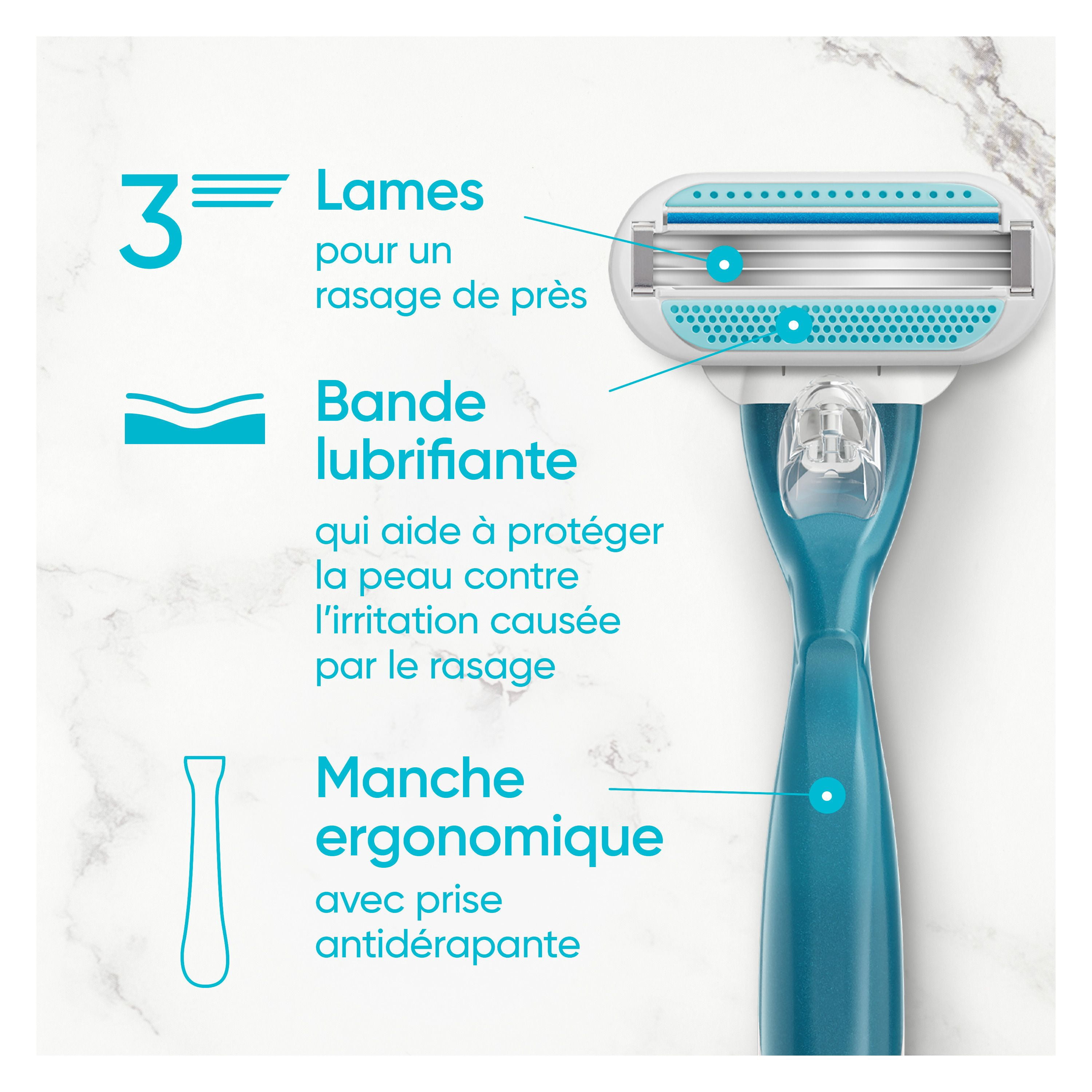 Venus Smooth Women's Razor with Reusable Razor Handle + 2 Razor Blade Refills