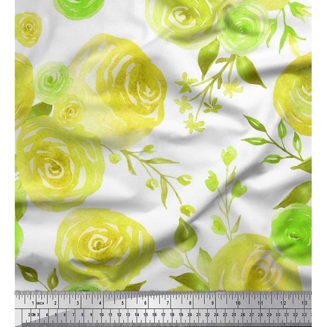 Soimoi Yellow Velvet Fabric Watercolor Floral Print Sewing Fabric BTY 58 Inch Wide