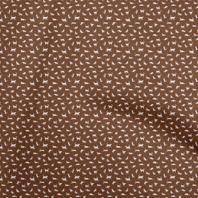 oneOone Georgette Viscose Brown Fabric Cat Craft Projects Decor Fabric Printed By The Yard 42 Inch Wide