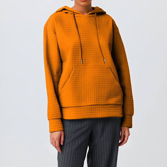 IMENGL Hoodies trendy knit drawstring pullover, Orange 2XL, Size M-3XL