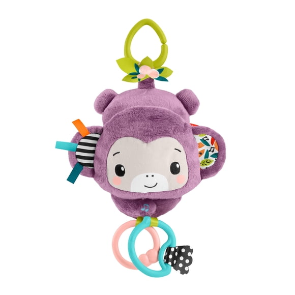 Fisher-Price On-the-Go Purple Monkey Plush Baby Stroller Sensory Toy for Newborns