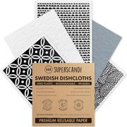 SUPERSCANDI 5 Pack Swedish Dish Cloths for Kitchen - 100% Biodegradable & Compostable | Washable Kitchen Cloths, Food-Safe&Without Plastic - Reusable Paper Towel for Any Surface | Scandi Artdeco White