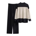 thumbnail image 1 of Yuyuzo Womens Ribble Knit 2 Piece Sets Long Sleeve Turtleneck Pullover Sweaters with Straight Leg Pants Suits, 1 of 3