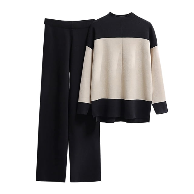 Yuyuzo Womens Ribble Knit 2 Piece Sets Long Sleeve Turtleneck Pullover Sweaters with Straight Leg Pants Suits