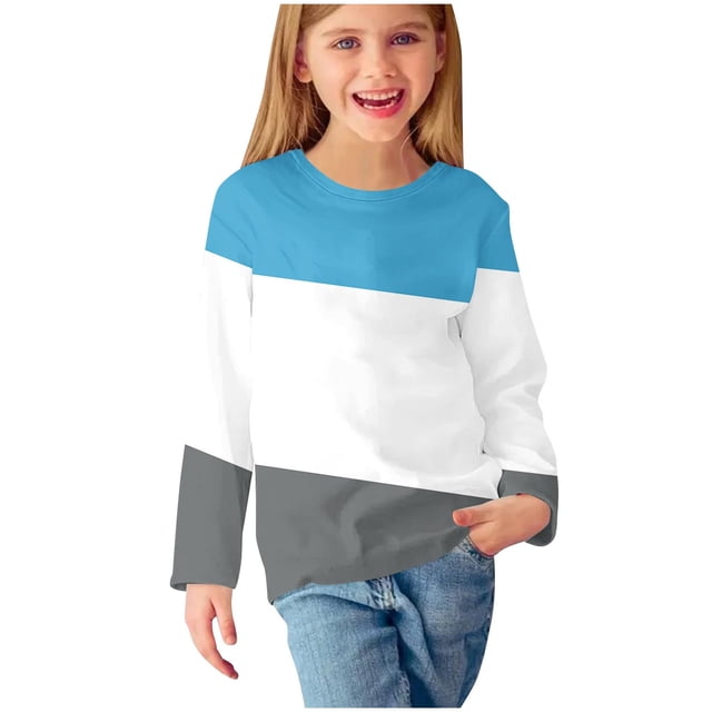 HAiming Garçons Filles Tunique à Manches Longues Hauts Enfants à Blocs de Couleur Col Rond Chandail Chemises Automne Hiver 2025 Blouse Décontractée