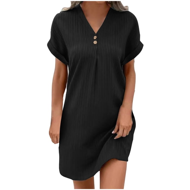 UPPADA Robe Midi d'Été pour Femme à Manches Courtes, à Volants, Imprimé Floral, Robe Soleil à Col en V Plongeant, Taille Haute, Robe Maxi Courte Fluide, Décontractée, Vacances, Robes Soleil, Robe de Printemps à Manches Courtes Noire, TTG