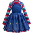 thumbnail image 1 of Déguisement d'Halloween Tueuse Effrayante pour Enfants Robe Chemise à Rayures Arc-en-Ciel pour Filles, 1 of 6