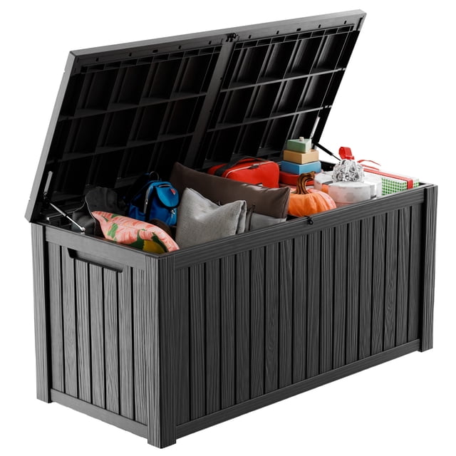 EasyUp Coffre de Terrasse en Résine de 180 Gallons, Coffre de Rangement Extérieur Verrouillable pour Meubles, Outils de Jardin et Rangement d'Outils, Boîtes de Rangement Extérieures Étanches (Noir)