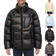 AnuYalue Winter Quilted Jackets for Men Casual Puffer Coat with Hood Full Zip Long Sleeve Coats Stand Collar Warm Outerwear