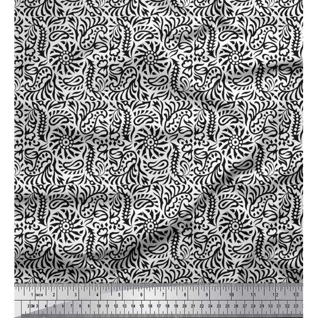 Soimoi Poly Georgette Fabric Floral & Paisley Block Printed Craft Fabric by The Yard 52 Inch Wide
