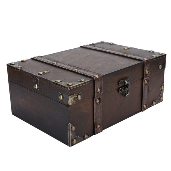 Large Capacity Vintage European Style Wooden Storage Box, Decorative Jewelry Chest with Lock Gray