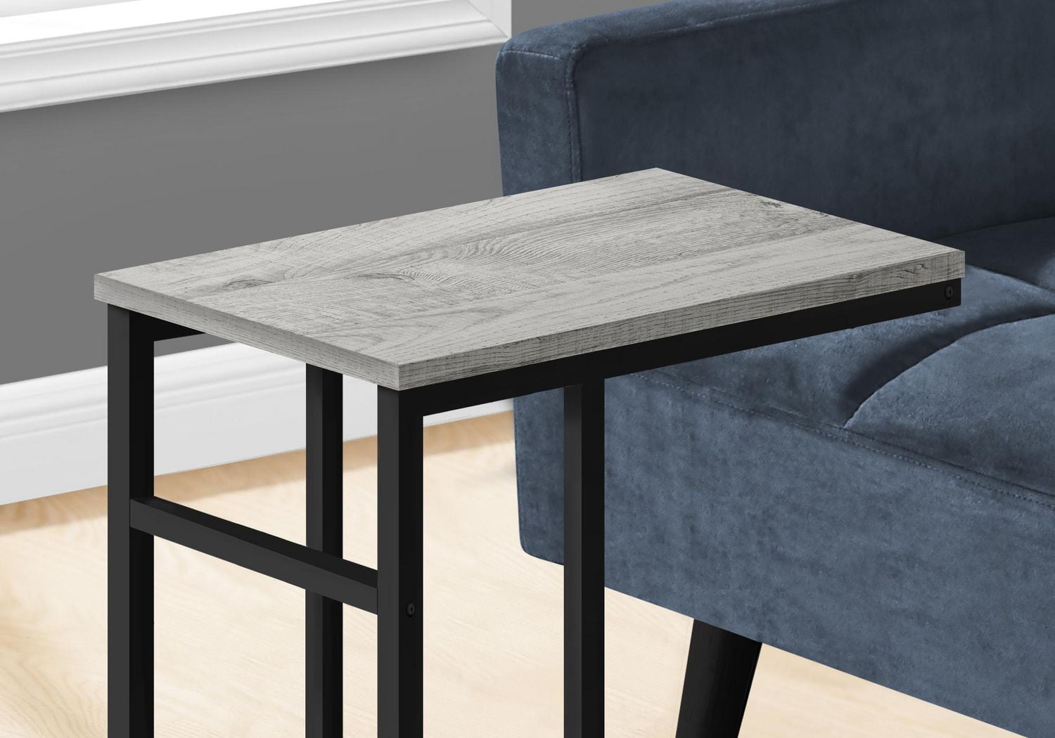 Monarch Specialties Table D'appoint, En Forme De C, Bout, Côté, Collation, Salon, Chambre À Coucher, Métal, Stratifié, Gris, Noir, Contemporain, Moderne
