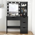 thumbnail image 1 of Ourlova Coiffeuse Table avec Miroir/station de Recharge/3 Modes d'Éclairage Lumières à Luminosité Réglable - Coiffeuse pour Chambre Commode avec 4 Tiroirs de Rangement Armoire/2 Étagères de Rangement - Noir, 1 of 6