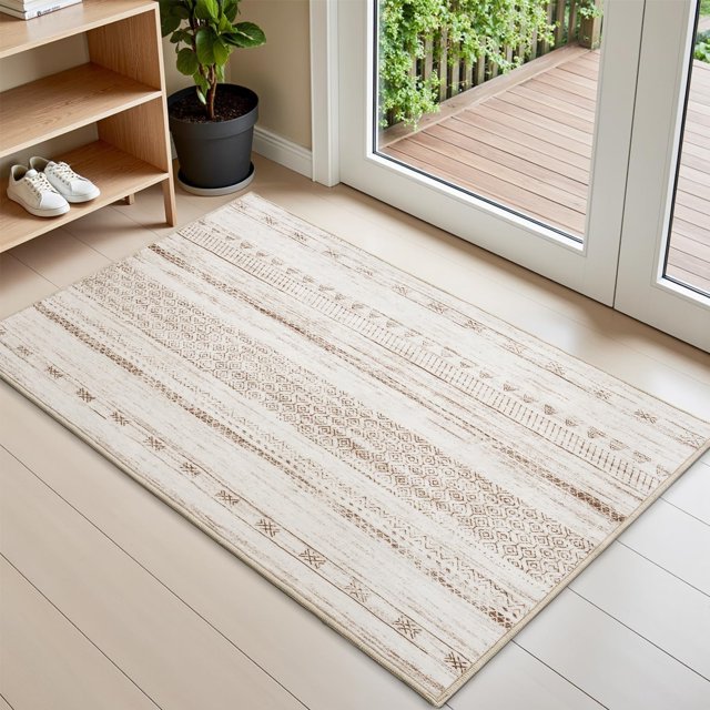 Boho Area Rug 2x3 Carpet-Rugs for Living Room Distressed Moroccan-Machine Washable Rugs for Kitchen Entryway Bedroom Dining Room Living Room Modern Neutral Rug Light Brown