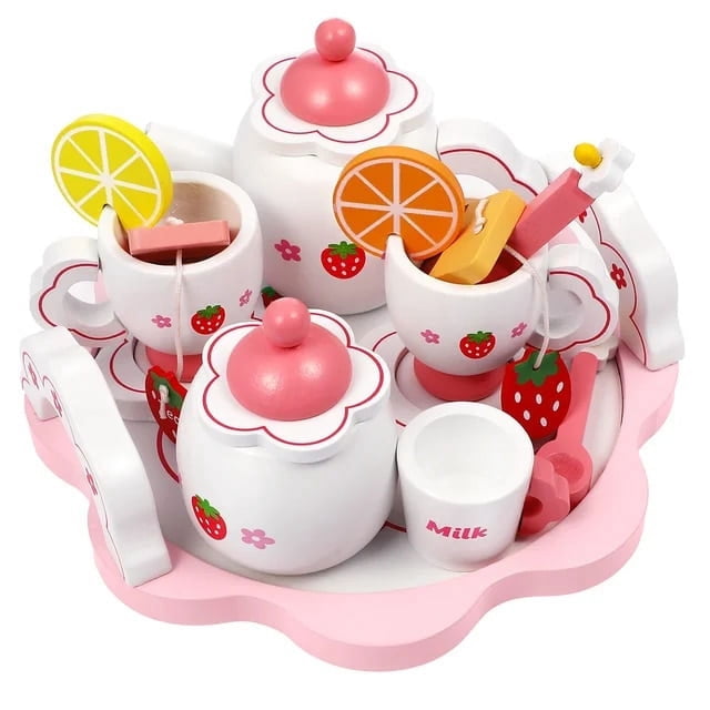Wooden Tea Set Kitchen Tea Ware Teapot Tea Cup Toys Children Pretend Play Afternoon Tea Game Toys Gifts