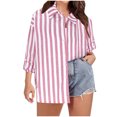 thumbnail image 2 of TIMIFIS Chemises à Manches Longues pour Femmes Grande Taille Chemise à Rayures Boutonnée Automne Décontractée Col Rabattu avec Manches Ajustables Hauts, 2 of 8