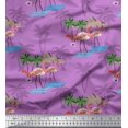 thumbnail image 1 of Soimoi Purple Poly Georgette Fabric Palm Tree, & Flamingo Bird Printed Fabric 1 Yard 52 Inch Wide, 1 of 3