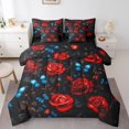 thumbnail image 1 of Erosebridal Ensembles de Literie à Fleurs de Roses Rouges Format Simple, Ensembles de Douillette Papillon Bleu avec Draps pour Filles Femmes, Réversible 7 Pcs, 1 of 5