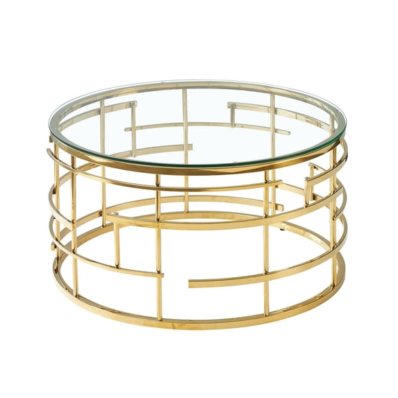 K-Living Adira Round Coffee Table with Tempered Glass Top & Stainless-Steel Gold Frame