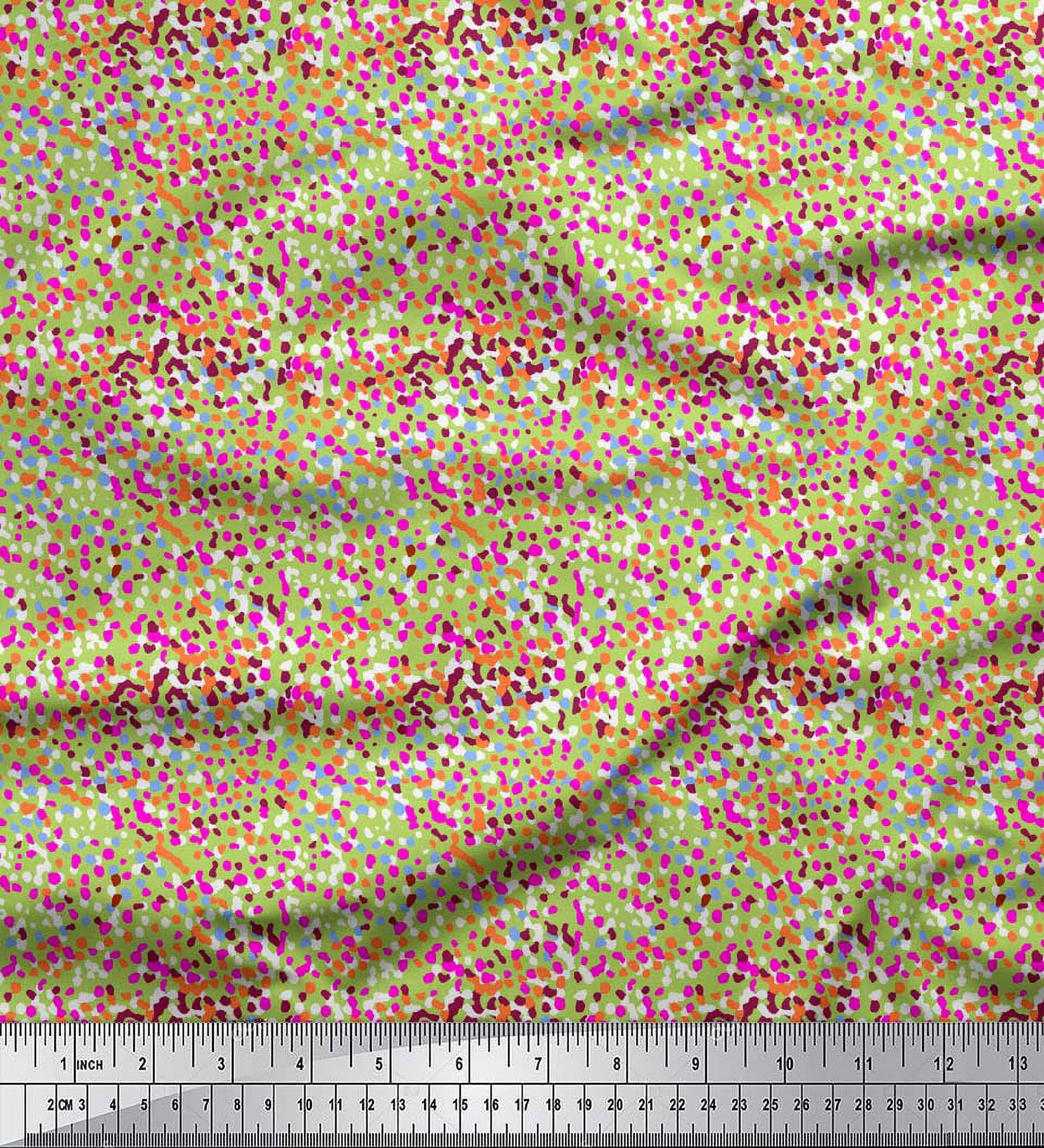 Soimoi Green Poly Georgette Fabric Brush Stroke Abstract Printed Fabric 1 Yard 52 Inch Wide