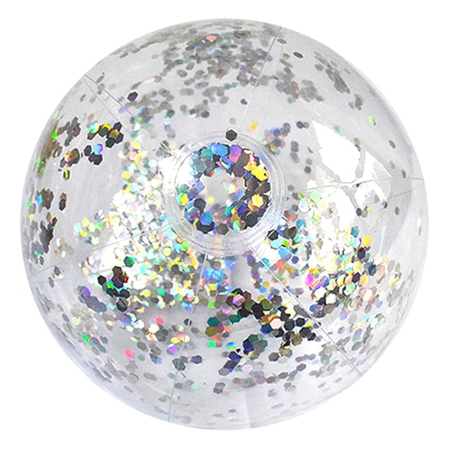 Graflsoa Shimmering Inflatable PVC Beach Ball, 40cm Diameter, Silver Glitter Finish, No Pump Included