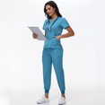 thumbnail image 2 of LYMAYTER Womens V-Neck Medical Uniform Dentistry Solid Color Set Quick-Dry Nurse Uniform for S-2XL, 2 of 8