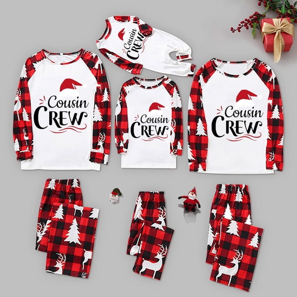 Matching Christmas Pajamas for Family Family Matching Christmas Pajamas Set Plaid Sleeved Pattern Print Festival for Kids Parent Child Outfit Kids Christmas Pajamas Red Kid Size:3-4Years