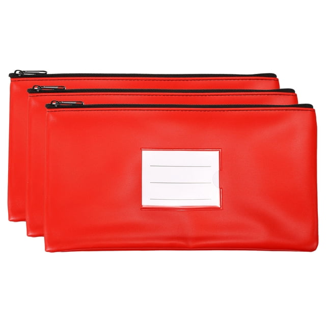 Unique Bargains Zipper Leatherette Money Deposit Bags with Clear Window, Red, 3 Count