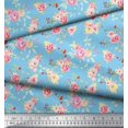 thumbnail image 2 of Soimoi Blue Poly Georgette Fabric Leaves & Rose Floral Print Sewing Fabric Yard 52 Inch Wide, 2 of 3