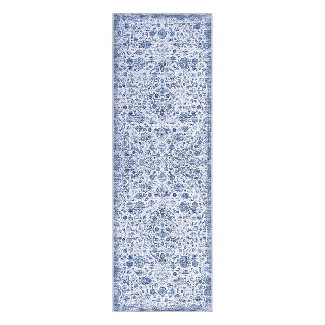 YUSAZENS 2x6 Vintage Floral Print Hallway Runner Rug Non-Slip Soft Kitchen Laundry Bedroom Runner Rug Blue