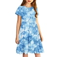 thumbnail image 3 of Robe Fille Été Patineuse Robe T-Shirt Teinture sur Nœuds Décontractée à Manches Courtes Robe Fluide pour Enfants 4-14 Ans, 3 of 6