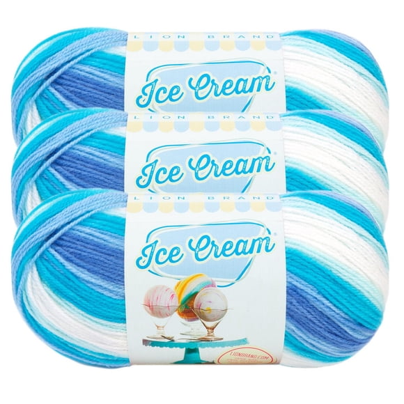 Lion Brand Ice Cream® Blue Moon Yarn #3 Light/DK Yarn 100g/360m 3-Pack