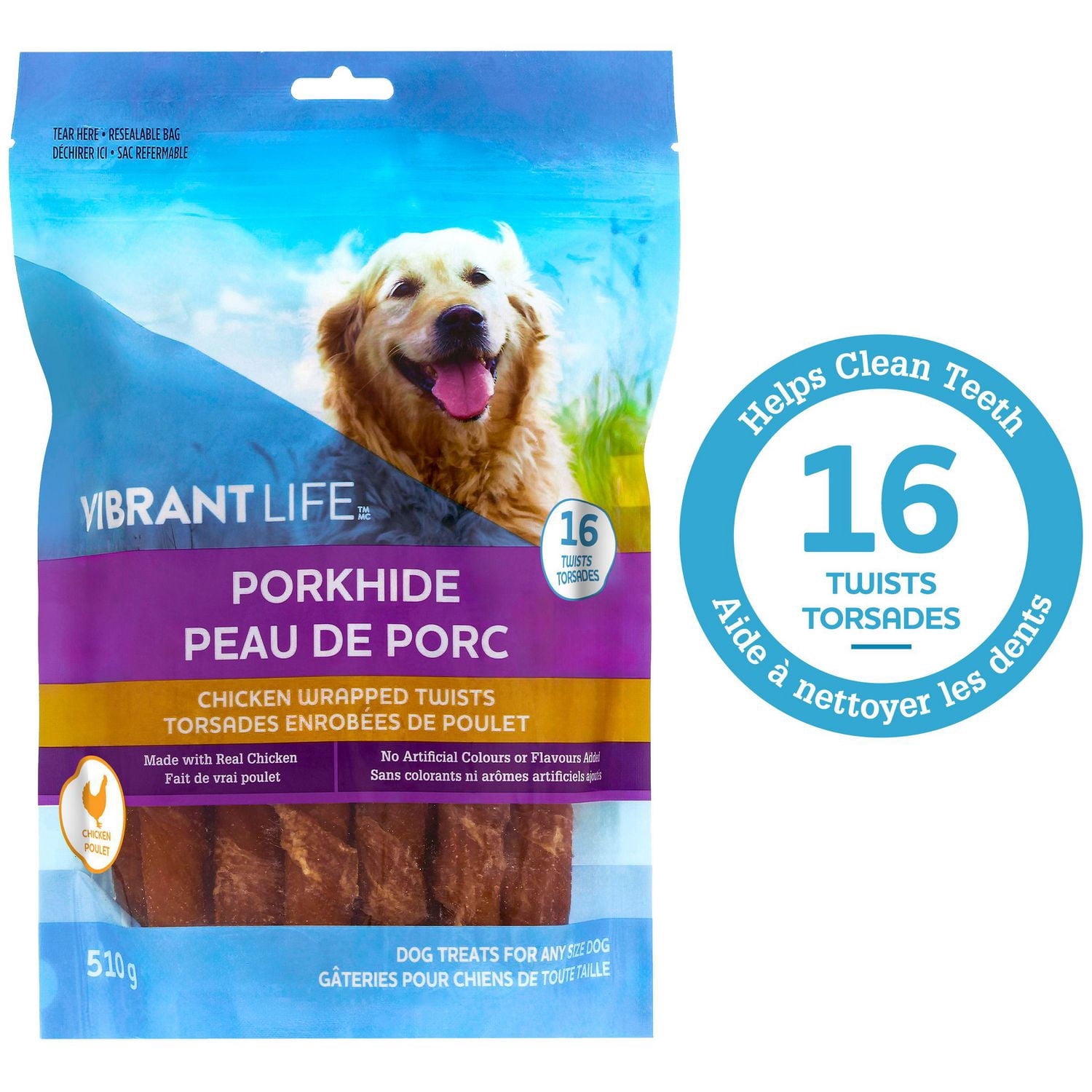 VIBRANT LIFE Porkhide Chicken Wrapped Twists Dog Chews