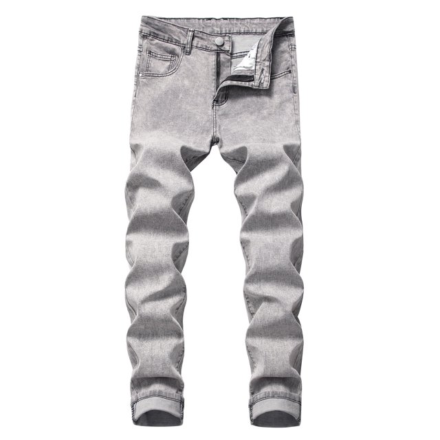 TIMIFIS Men's Slim-Fit Stretch Jean Fashion Trend Micro Elastic Slim Tie Elastic Small Straight Leg-GrayFall