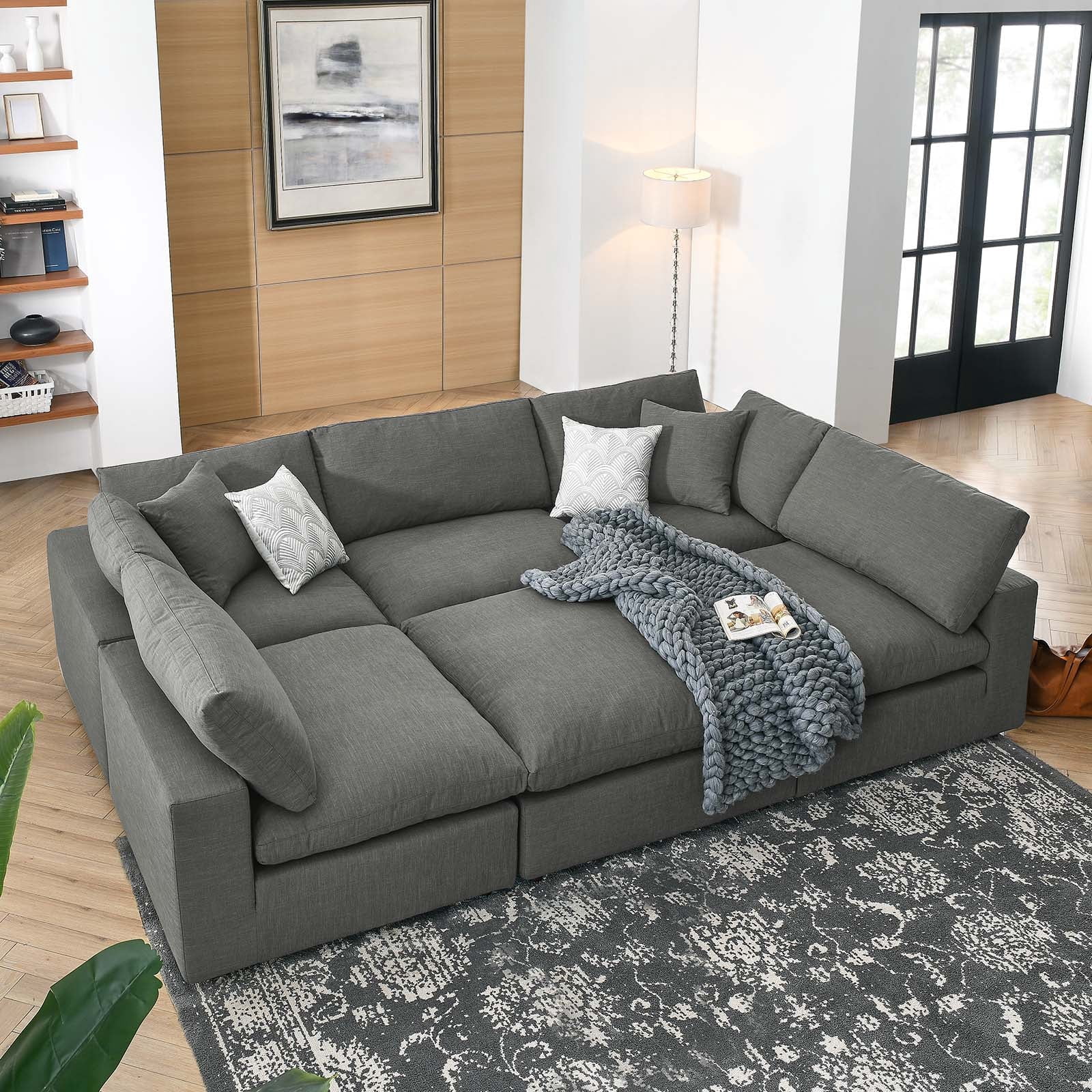 Modway Commix Canapé Sectionnel 6 Pcs Surrempli Garni de Duvet Gris