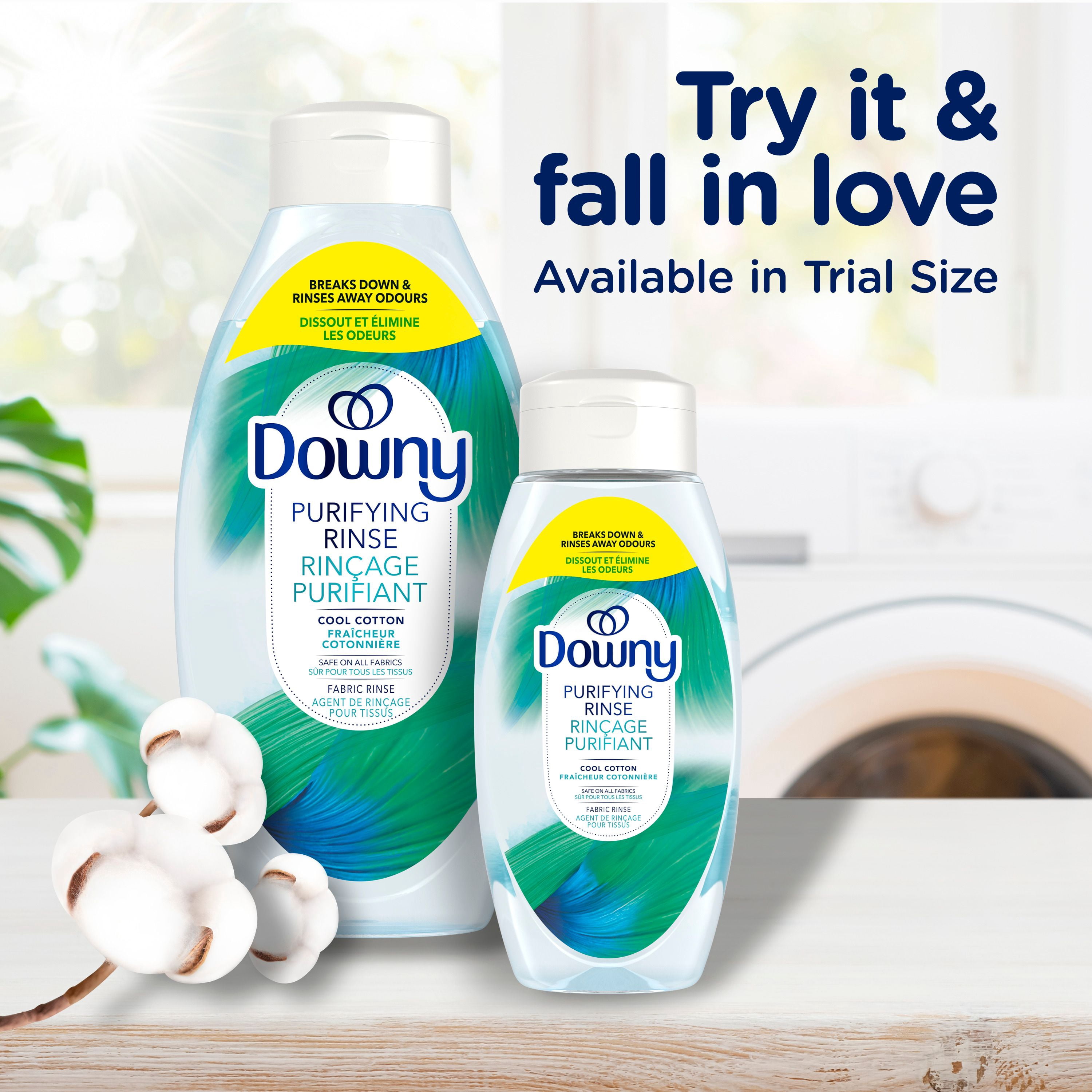 Downy Rinçage Purifiant Éliminateur d'Odeurs pour la Lessive, Parfum Fraîcheur Cotonnière, Assouplissant Textile et Rinçage d'Élimination des Odeurs pour la Lessive, Combat les Odeurs à la source, Compatible HE 54WL