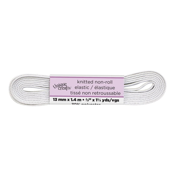 UNIQUE CREATIV Knitted Non-Roll White Elastic, 4 m (4.37 yd)