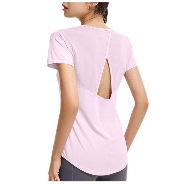 asjyhkr T-Shirts pour Femmes Yoga Col Rond Manches Courtes Hauts d'Été Actifs Entraînement Gym Athlétique Course Légers Doux T-Shirts