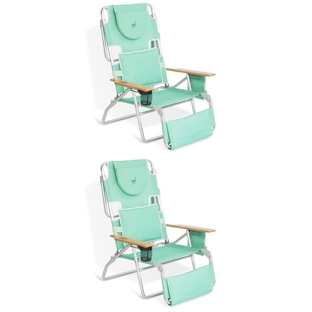 Ostrich Chaise de Plage Pliante d'Extérieur 3-en-1 Rembourrée de Luxe, Sarcelle (Lot de 2)
