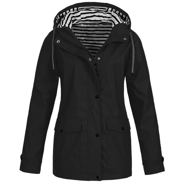 Fridja Womens Solid Rain Jacket Outdoor Plus Size Waterproof Hooded Raincoat Windproof